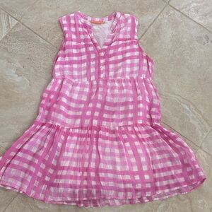 Oliphant pink and white tiered sleeveless gingham mini dress size medium